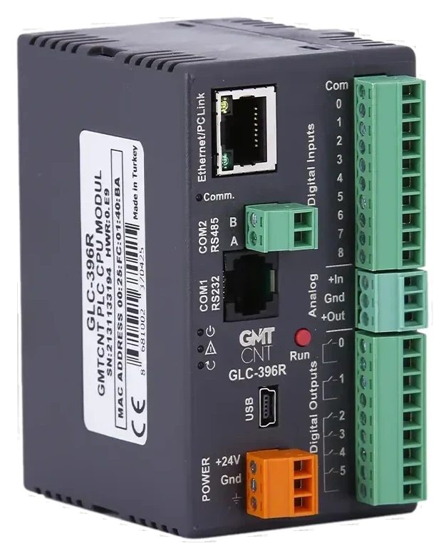 GLC-396R 9DI, 6RO, 1AI, 1AO, WMI, RTC, e-mail, Telegram - Yerli Üretim PLC - CPU Modülleri