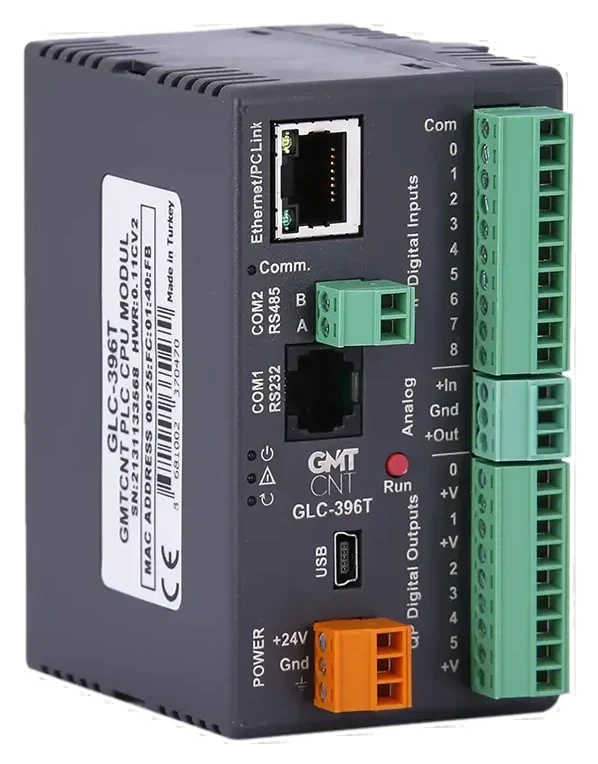 GLC-396T 9DI, 6TO, 1AI, 1AO, WMI, RTC, e-mail, Telegram - Yerli Üretim PLC - CPU Modülleri